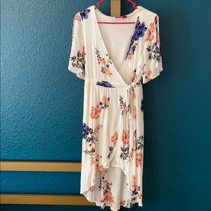 Floral high low wrap dress
